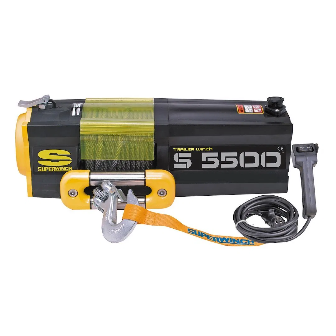 1455200 – SUPERWINCH Winch, Vehicle Mounted Trailer Winch 12 Volt Electric 5500 Pound Line Pull Capacity 9/32 Inch x ...